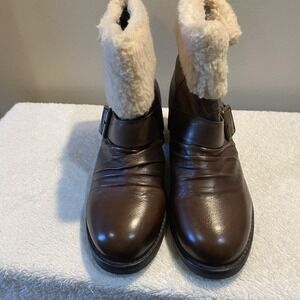 Tara M Debbie Brown Leather Fur Winter Boots Womens Sz 8.5